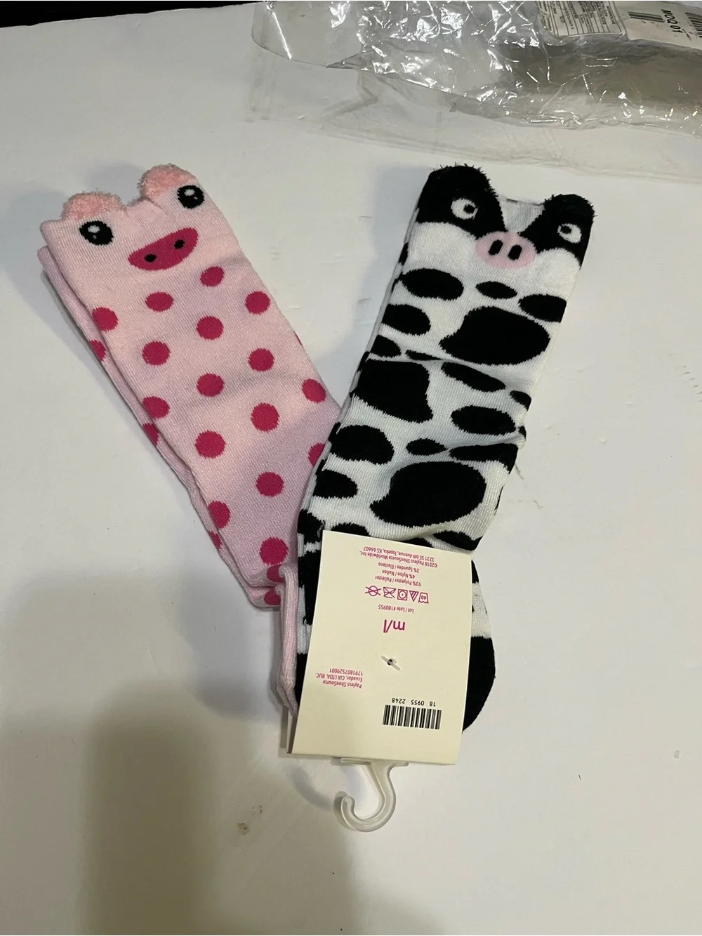 Minicci Kids Pink Polka Dot & Black Cow Face Crew Socks - 2 Pack